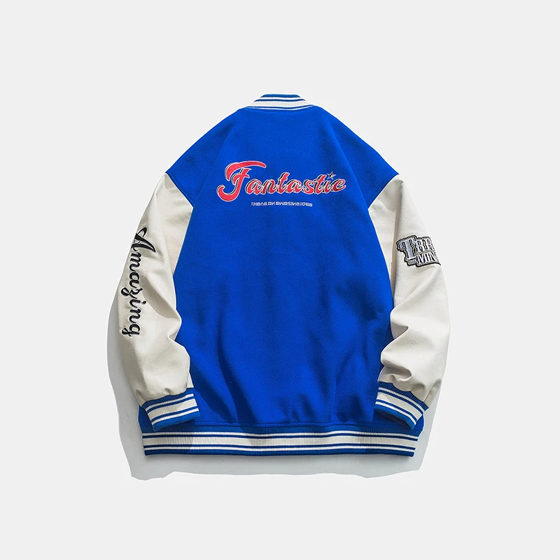Men's Spring Autumn Baseball Clothes Jackets Embroider Bomber Coat Harajuku Patchwork Leather Unisex Vintage Streetwear Jacket