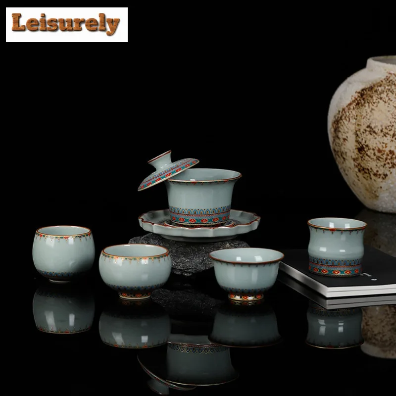 85ml Ru Kiln Precious Flower Pressed Hand Teacup Vintage Tea Bowl Cute Cup Tea-tasting Meditation Cup Jianzhan Master Cups Cafes