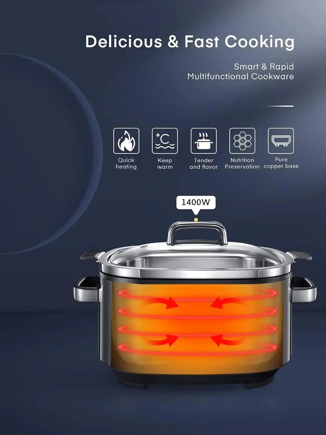 Slow Cooker, HOUSNAT 10 in 1 Programmable Cooker, 6Qt Stainless Steel, Rice Yogurt Maker, Delay Start, Steaming Rack