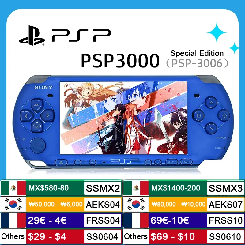 PlayStation PSP 3000 VIBRANT BLUE (PSP-3006) Original Game Console Sony PSP3000 Handheld Arcade Game Console (+Free Games)
