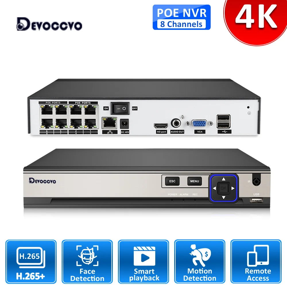 

Сетевой видеорегистратор XMEYE, 4K, 8 каналов, POE, NVR, 8 Мп, система видеонаблюдения с функцией распознавания лица, H.265, сетевой видеорегистратор для IP-камеры POE 5 МП, 8 МП