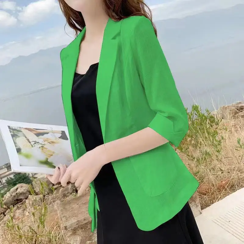 Fashion Solid Color Spliced Pockets All-match Blazers Women's Clothing 2024 Summer New Oversized Casual Tops Office Lady Blazer