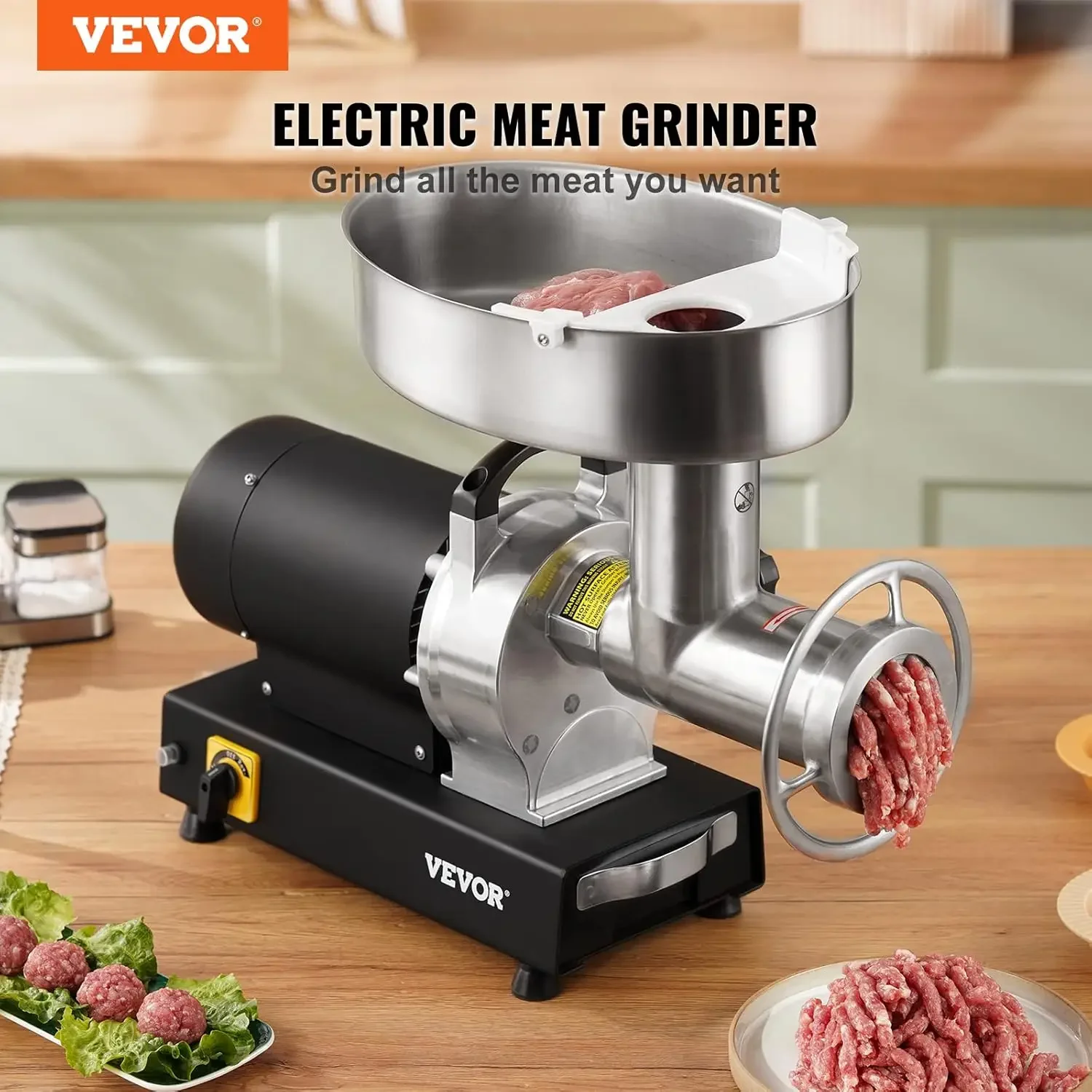 Electric Meat Grinder, 992 Lb/H Capacity, 1100W (4600W MAX) Industrial Meat Mincer w/ 2 Blade, 3 Grinding Plates, Sausage 2