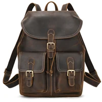 Luufan Genuine Leather Backpack Men Vintage Crazy Horse Leather Bucket Daypack Large Capacity Male Travel Backpack School Bags 2