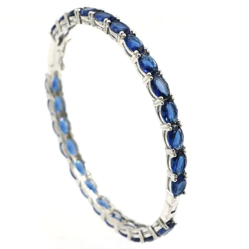 

64x5mm Highly Recommend 13g Tanzanite Ladies Girls Silver Bangle Bracelet 8.5"