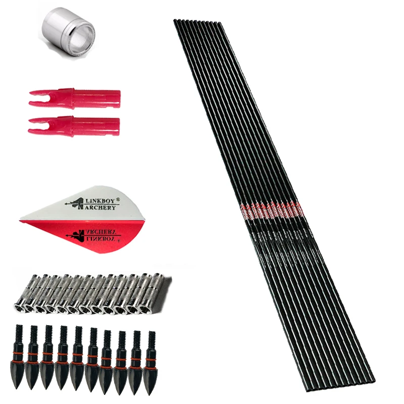 

Linkboy Archery Pure Carbon Arrows ID6.2MM SP250 300 340 400 500 600 700 800 75GR Tips Compound Bow Hunting 12pcs
