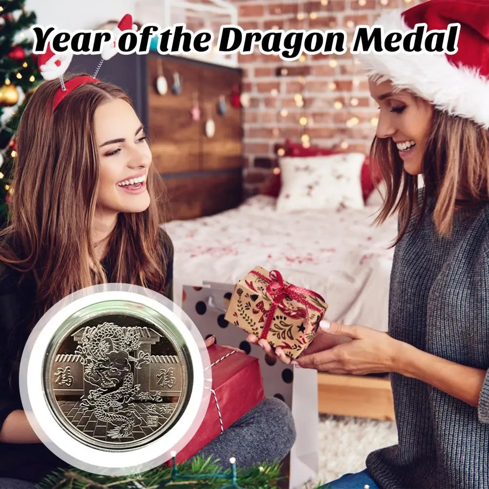 cypreason Pièce porte-bonheur dragon chinoise | souvenir traditionnelle du  zodiaque dragon 2024 | collection en relief pour l'argent, la chance, la