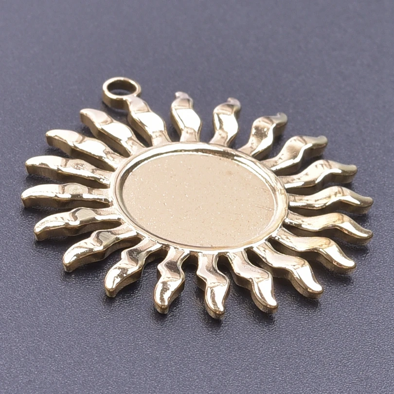 Goldfarbene Cabochon-Accessoires, Edelstahl-Sonnenanhänger für Schmuckherstellung, Rohlinge für DIY-Anhänger-Basiseinstellungen – Detail 6