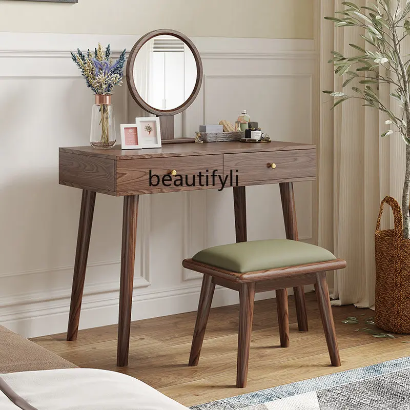 

Furniture Nordic Log Japanese Style Solid Wood Dressing Table Bedroom Modern Minimalist Ash Wood Makeup Table Small Apartment