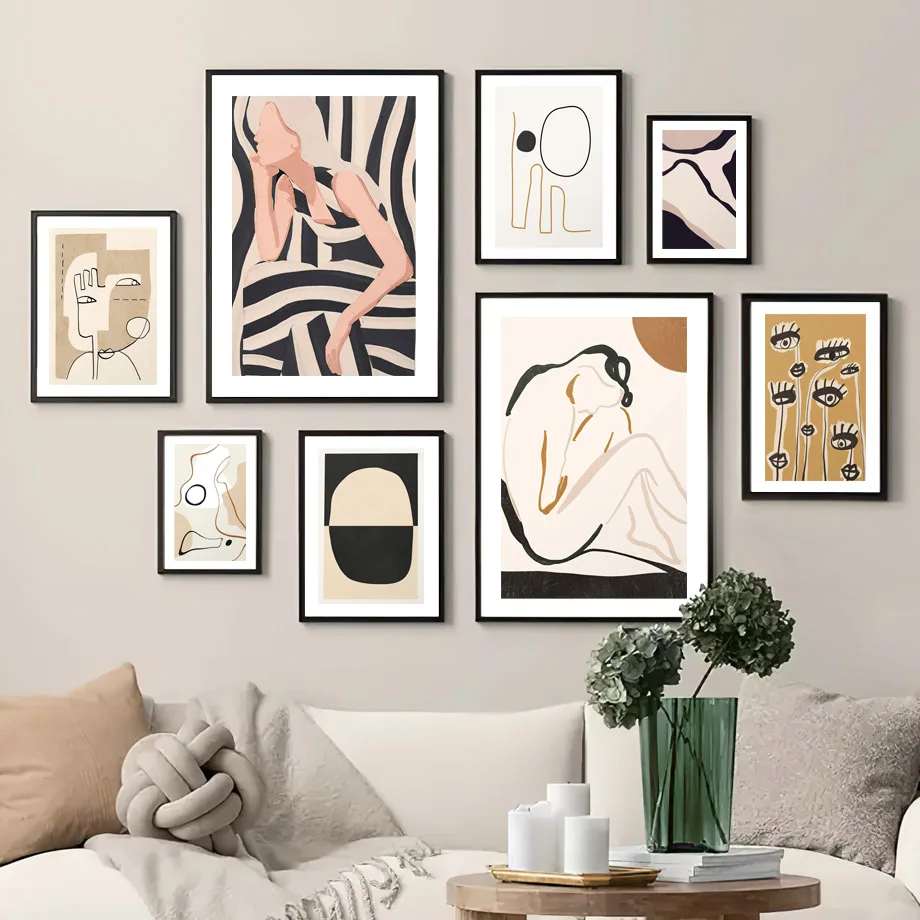 

Abstract Striped Girl Eyes Flower Simple Lines Face Wall ArtCanvas Painting Print Nordic Posters Wall Picture Living Room Decor