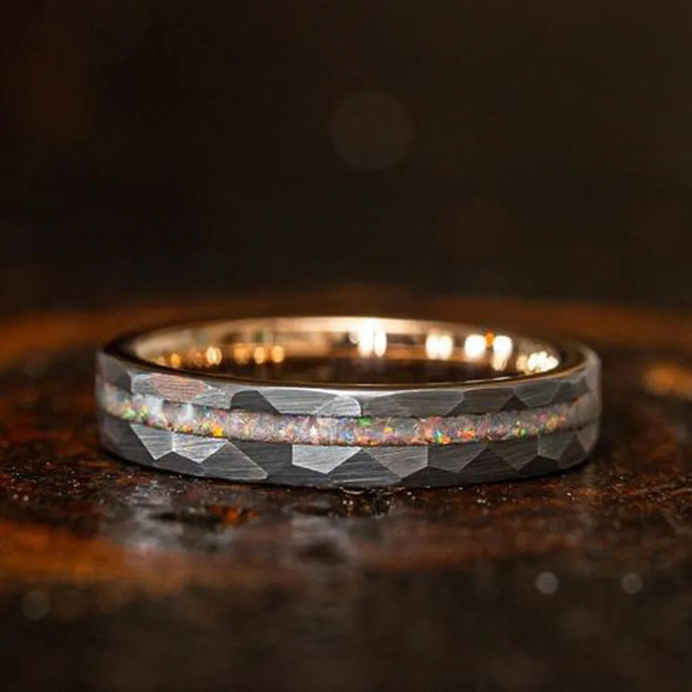 Anillo De Carburo De Tungsteno Para Hombre - 8 Mm De Ancho, Estilo Retro Martillado, Ideal Para Compromiso O Boda