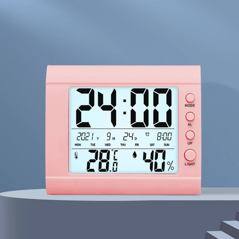 Digital Wall Desk Clock with Temperature Humidity Date Week Large LCD Display Battery Operated Alarm Clock for Bedroom 3