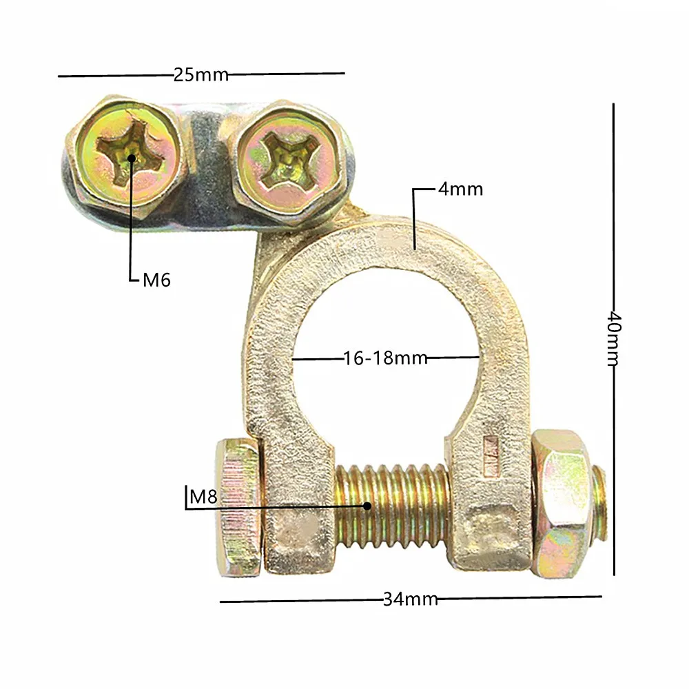 Car Battery Terminal 2pcs 5mm Positive 34mm Negative Gold Plated Universal Auto Metal Battery Terminals