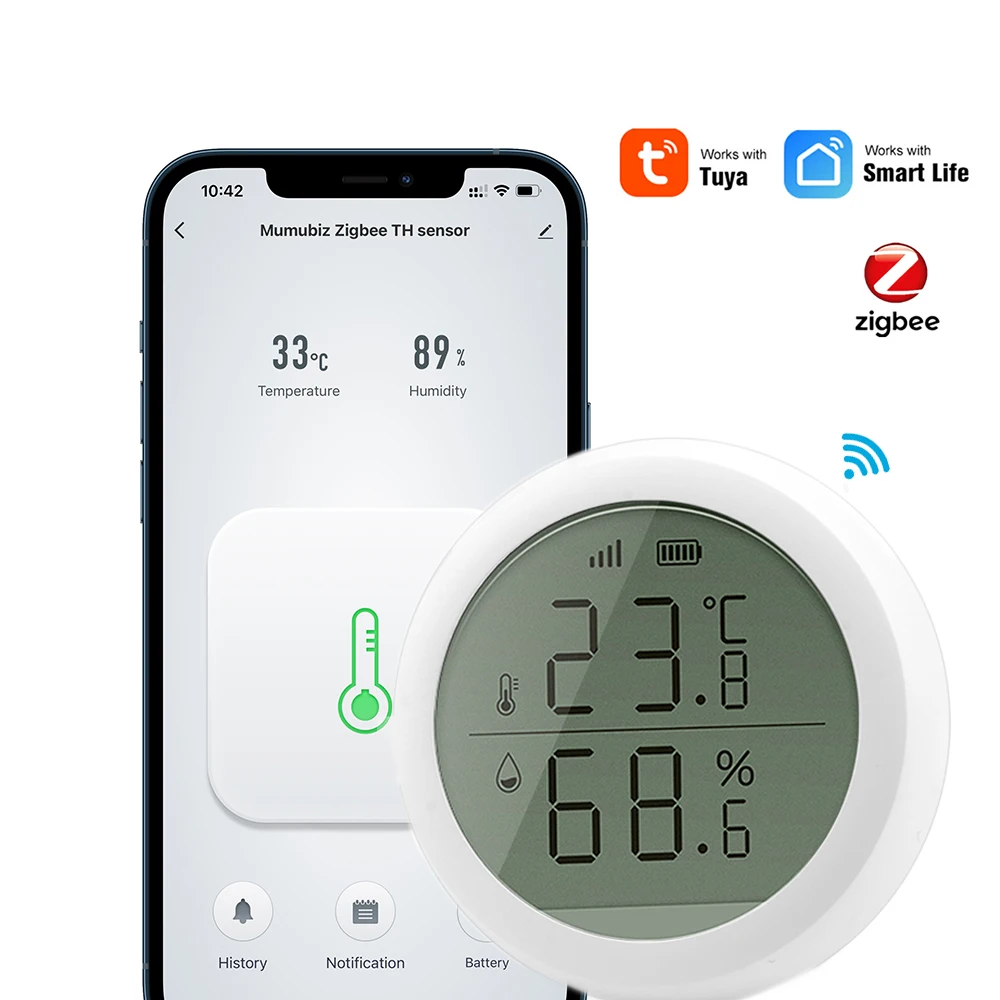 

Tuya Zigbee Temperature Humidity Sensor With LED Screen Display Battery Supply For Zigebee Smart Home Security home automation