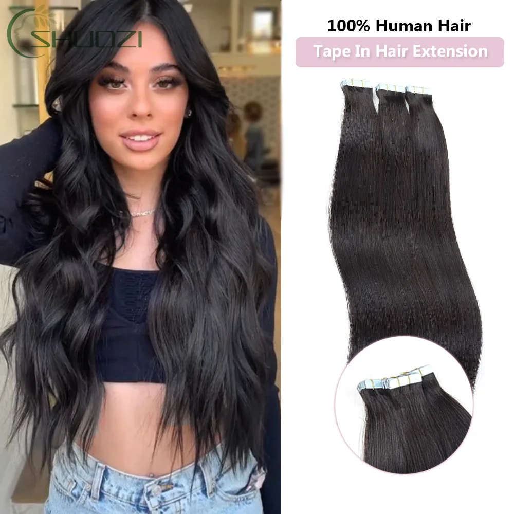 

Tape In Hair Extensions Human Hair Natural Black 100% Brazilian Remy Human Hair Seamless Skin Weft Tape In Extensions For Women