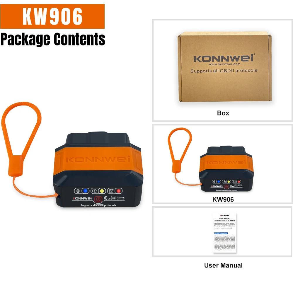 KONNWEI KW906 ELM327 V1.5 Bluetooth 5.0 for IOS Android V1 5 OBD2 Scanner Auto Car Diagnostic Tools Code Reader pk Vgate iCar2 6