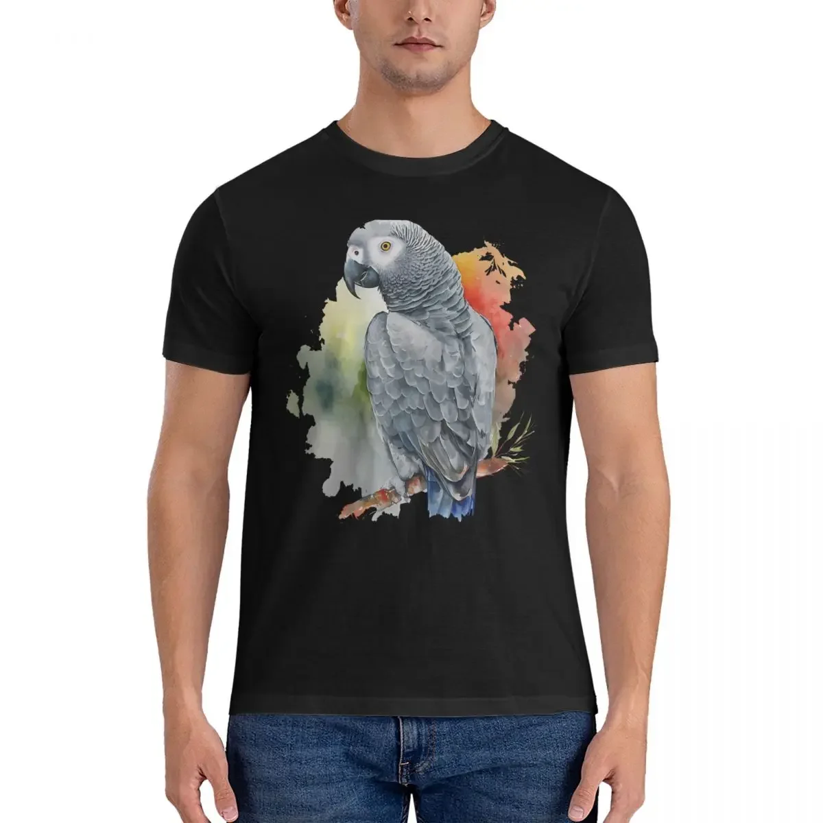 

African Grey Men T Shirt Parrot Casual Tees Short Sleeve Crew Neck T-Shirts Pure Cotton 6XL Tops