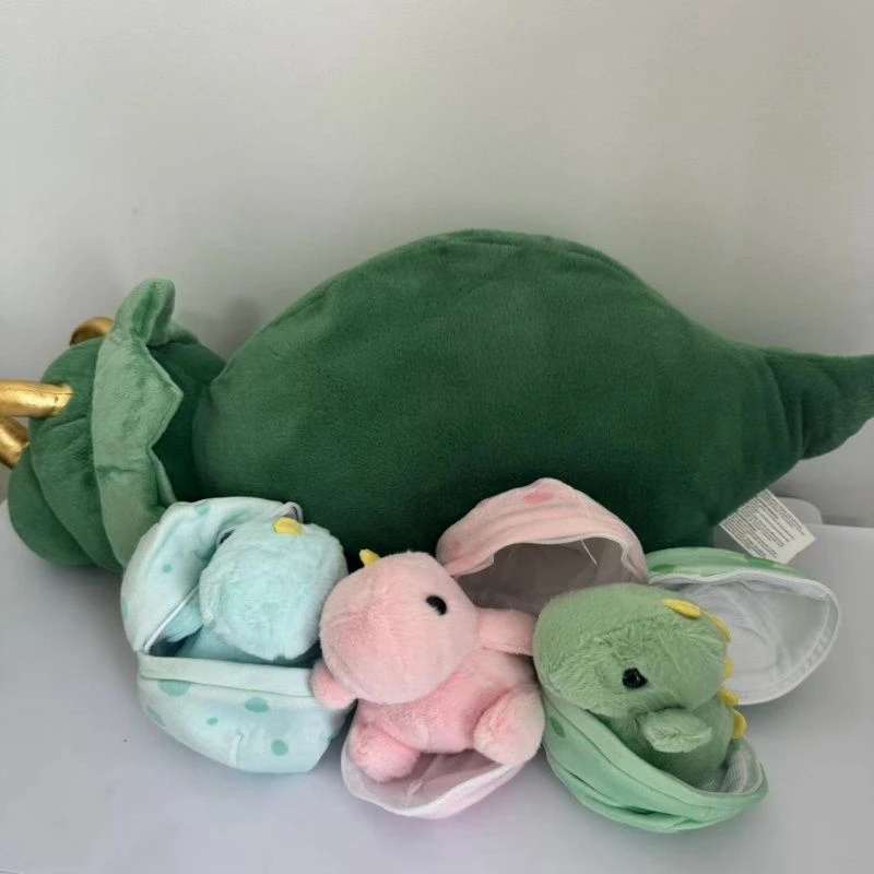 Triceratops Dinosaur Stuffed Animals With 3pcs Small Dinosaur Toys For Chiristmas Plush Toys with Zippered Pocket in Stomach plush toys