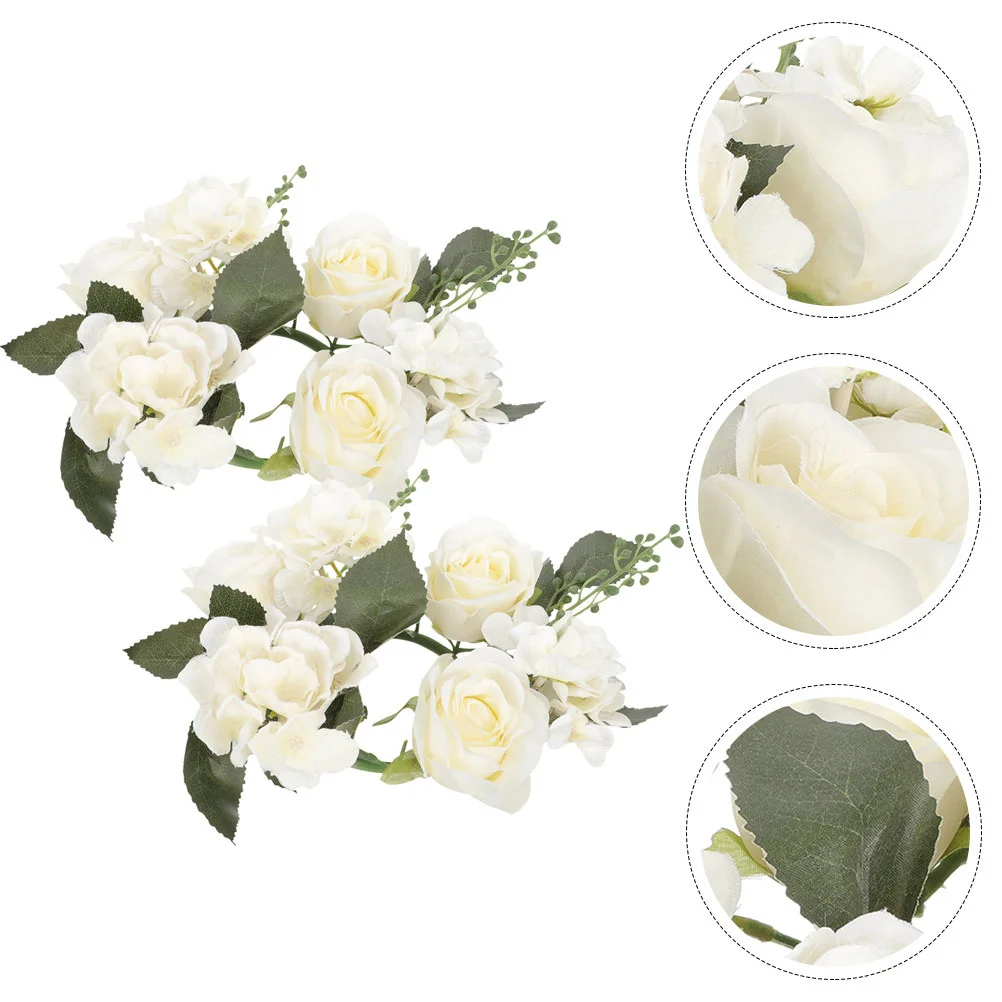 

Artificial Rose Flower Candle Rings Floral Wreaths Pillar Candle Holder For Christmas Wedding Party Table Decoration