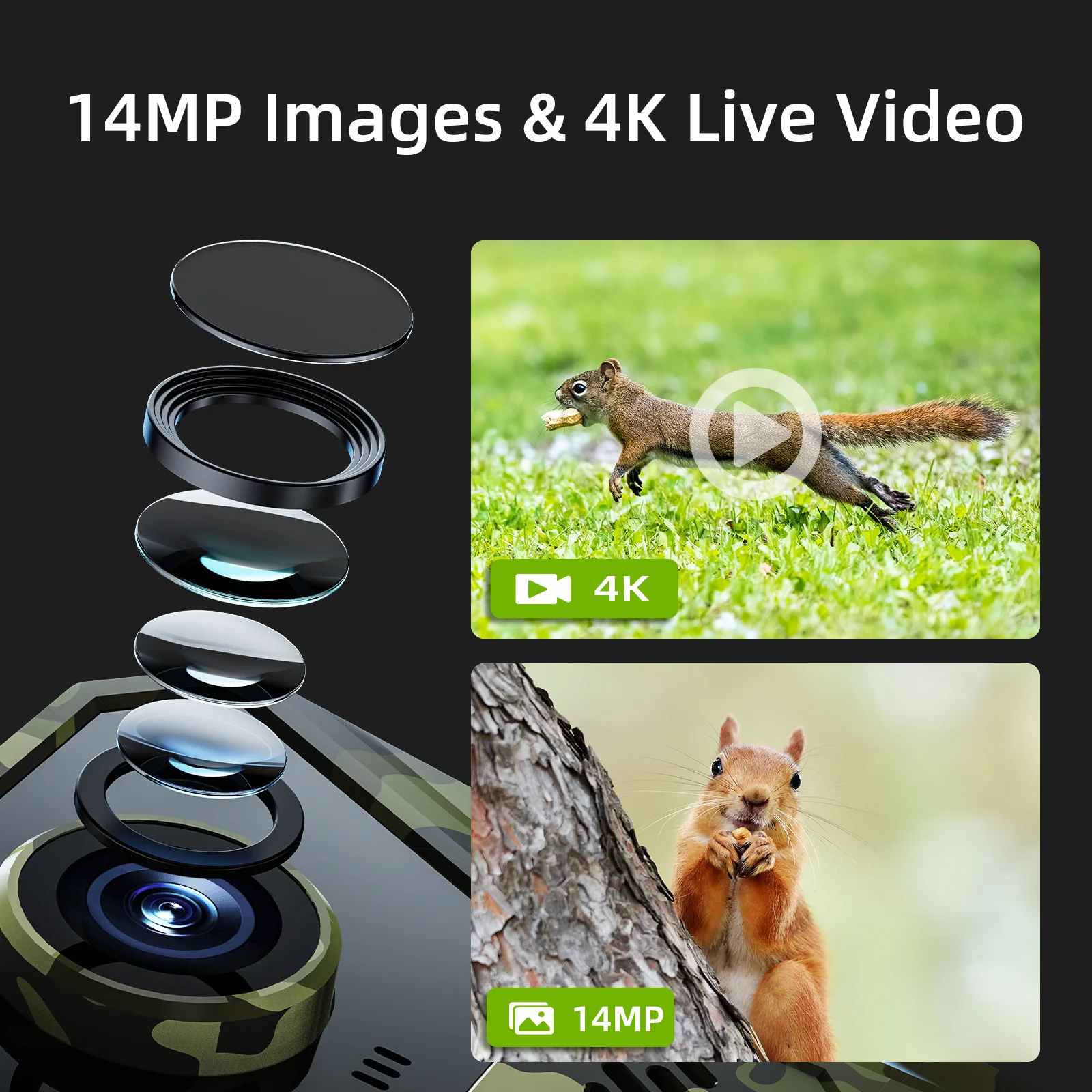 Hunting Trail Camera Trail Camera 4K HD 14MP Solar Panel Infrared Night Vision Monitoring Wildlife Trap Video Photo Recorder