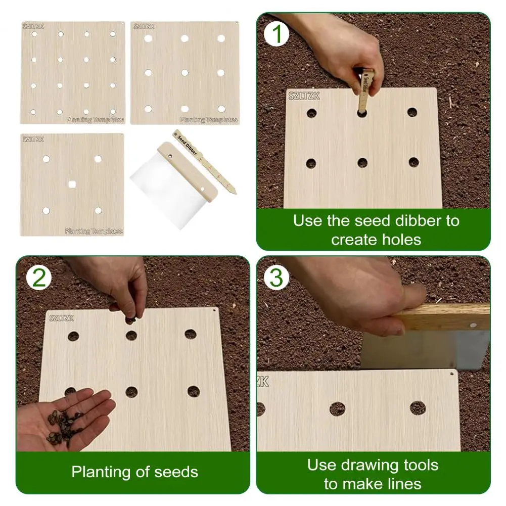 

Kit Garden Planting Tool Set with Seeds Dibber Ruler Spacer for Young Plants Outdoor Gardening Template for Spacing for Planting