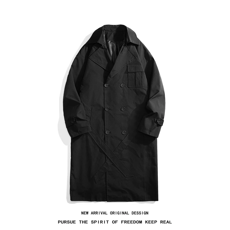 Spring Autumn Long Trench Coat Men Fashion Windbreaker Black Overcoat Zippered Long-sleeve Coat Casual Jackets Male Clothes 5XL