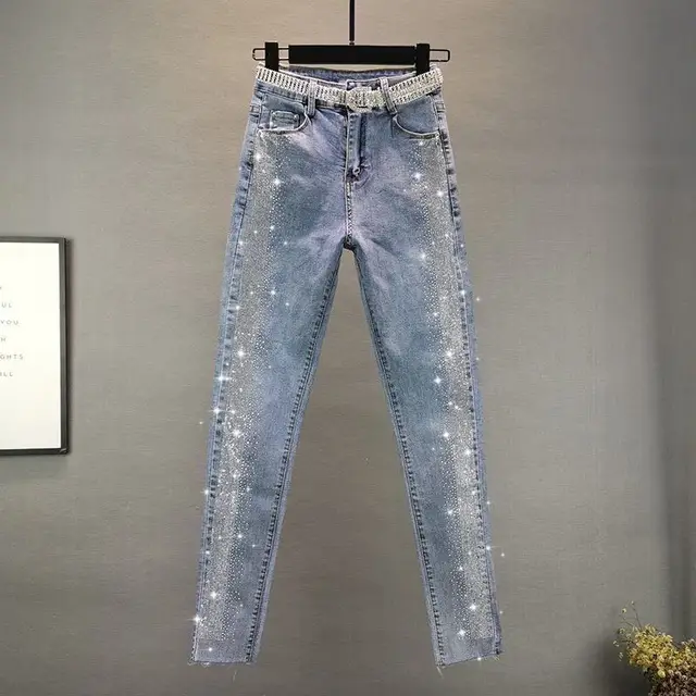 5色 ペンシル パンツ スキニー ジーンズ ハイウエスト ルーズ 5 5ポケット ハイウエスト デニム/ツイルカラーパンツ（デニム