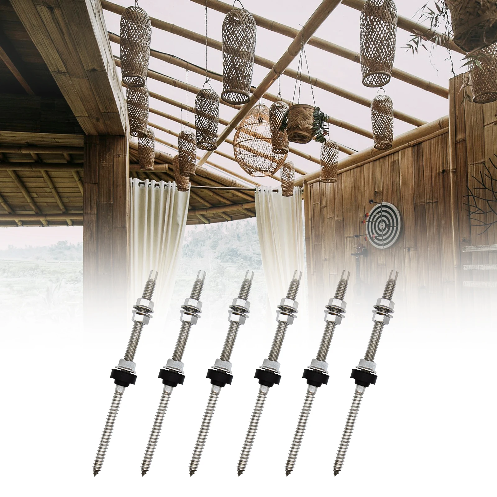 6 Pi&egrave;ces Vis Double Filetag Fixation Panneau Solaire M10 X 200 mm Adjustable for Wood