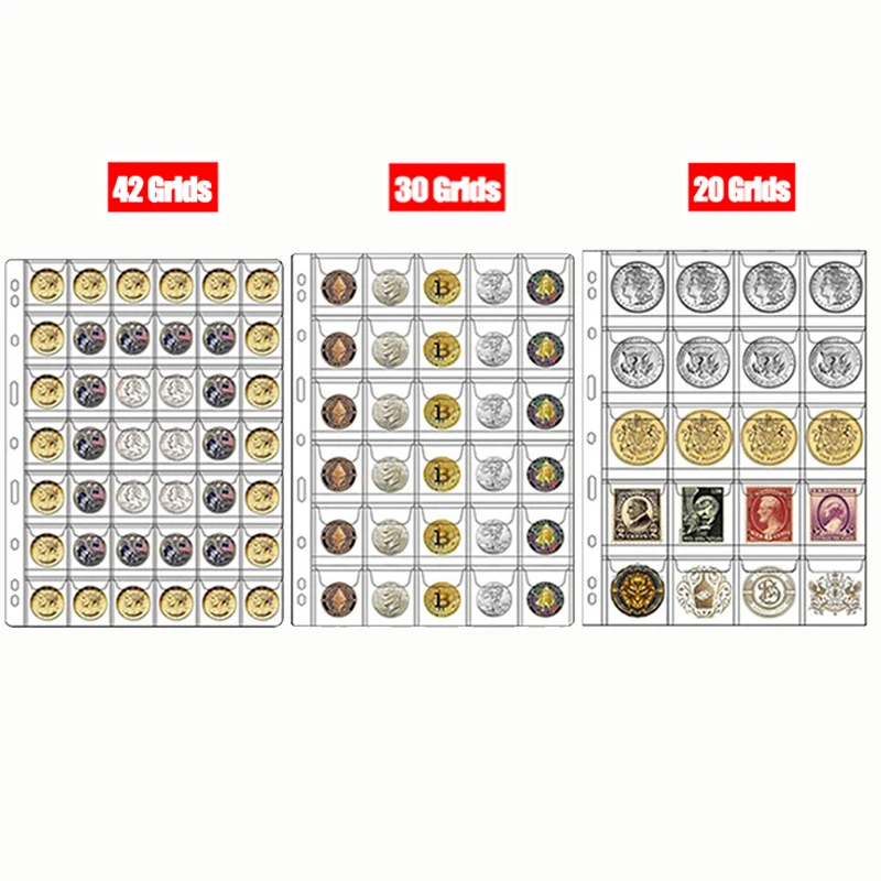 10팩 동전 앨범, 20/30/42 포켓, 동전 수집, 투명 PVC 페이지, 루즈리프 시스템으로 동전 보관 가능