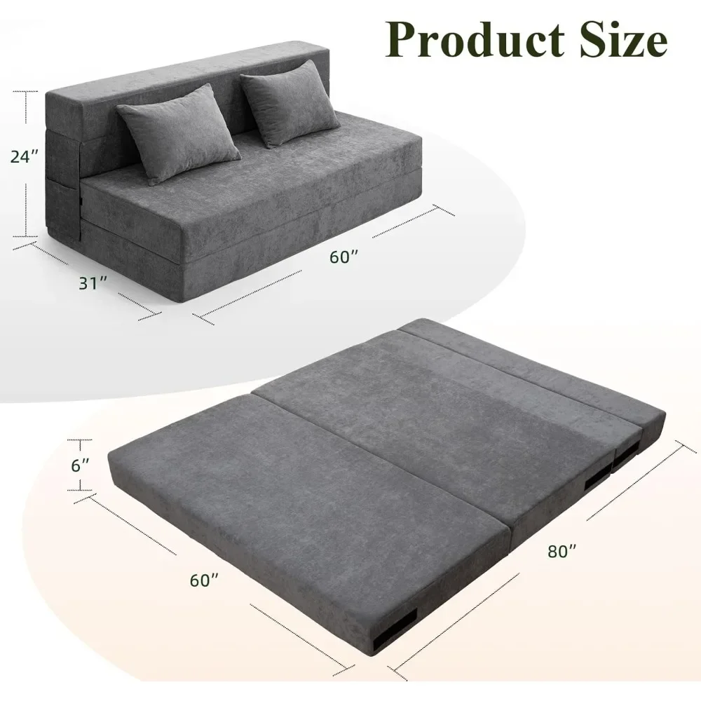 NEW-Folding Sofa Bed - Convertible Sleeper Chair with Pillow, Fold Out Couch, Foam Floor Mattress, Futon Couch, Lazy Sofa for Li