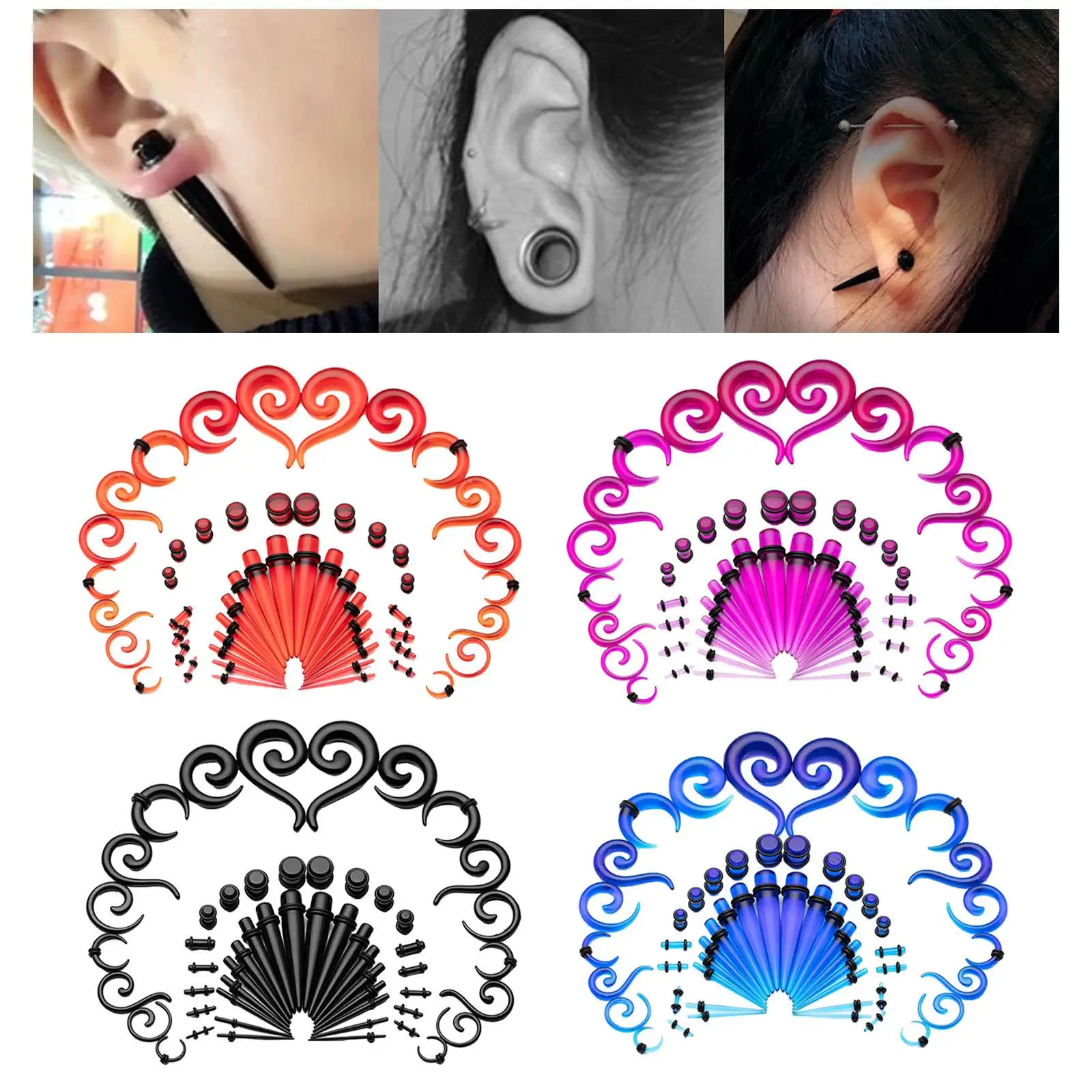 Gauge Earrings TIANCIFBYJS Acrylic UV Tapers And Tunnels With O Ring Ear Stretching Ear Spirals - Foto 3