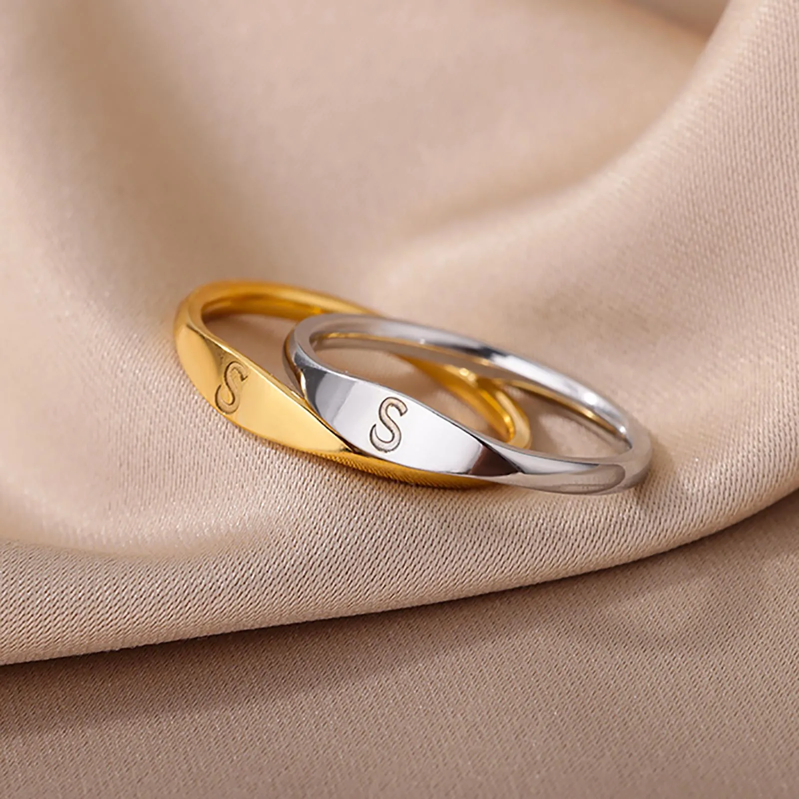 Initial A-Z Letter Rings For Women Stainless Steel Ring Alphabet