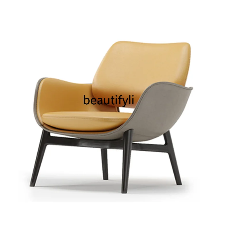 

Modern Minimalist Designer Creative Solid Wood Leisure Chair Living Room and Hotel Single-Seat Sofa Chair Two-Tone
