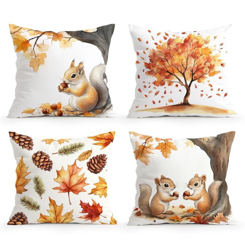 Squirrels And Maple Leaves Cushion Cover Peach Skin Velvet Room Home Sofa Living Office Car Simplicity Pillow Cover 45x45CM
