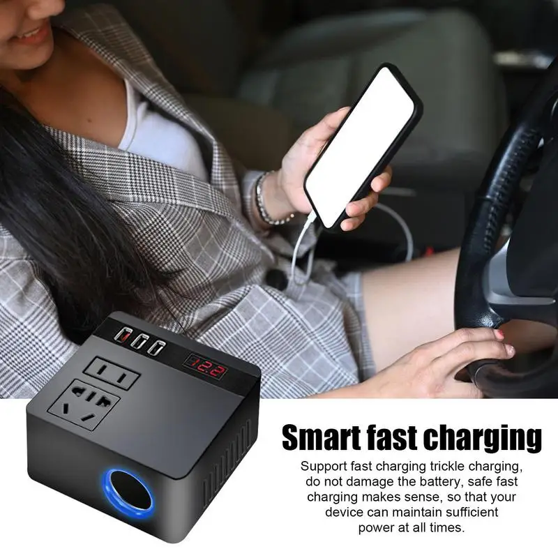 Car Plug In Adapter Outlet USB Ports Charger Quick Charging Electric Car Charger 150W Quick Charging For Travel Air Compressor
