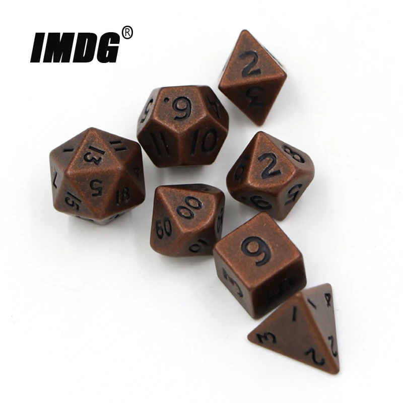 

Metal Dice Set 7pcs/set Mini RPG Game Dice Different Red Copper Small Digital Polyhedron Dice