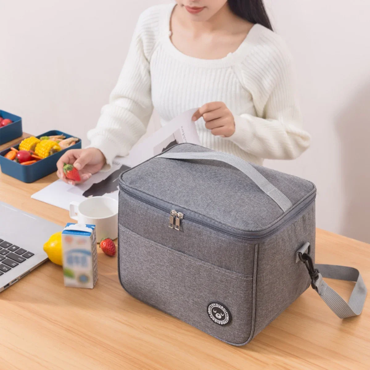 Wasserdichte tragbare Lunchtasche, Lebensmittel-Thermobox, langlebige Bürokühler-Lunchbox mit Schultergurt, Picknicktasche für Paare, Unisex – Detail 10