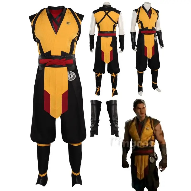 

Mortal Kombat Cosplay Scorpion Cosplay Fantasia Costume Disguise Adult Men Top Pants Fantasy Roleplay Halloween Carnival Suit