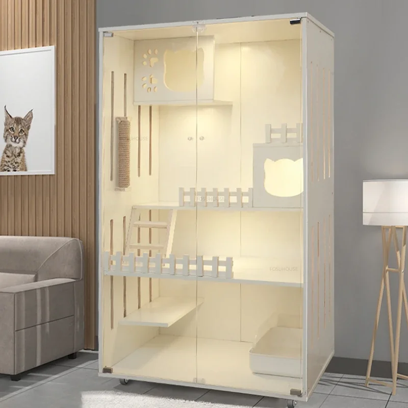 Solid Wood Cat Cages Super Large Cat Villa Double-storey Cage House Home Luxury Nest Cabinet Indoor Pet House