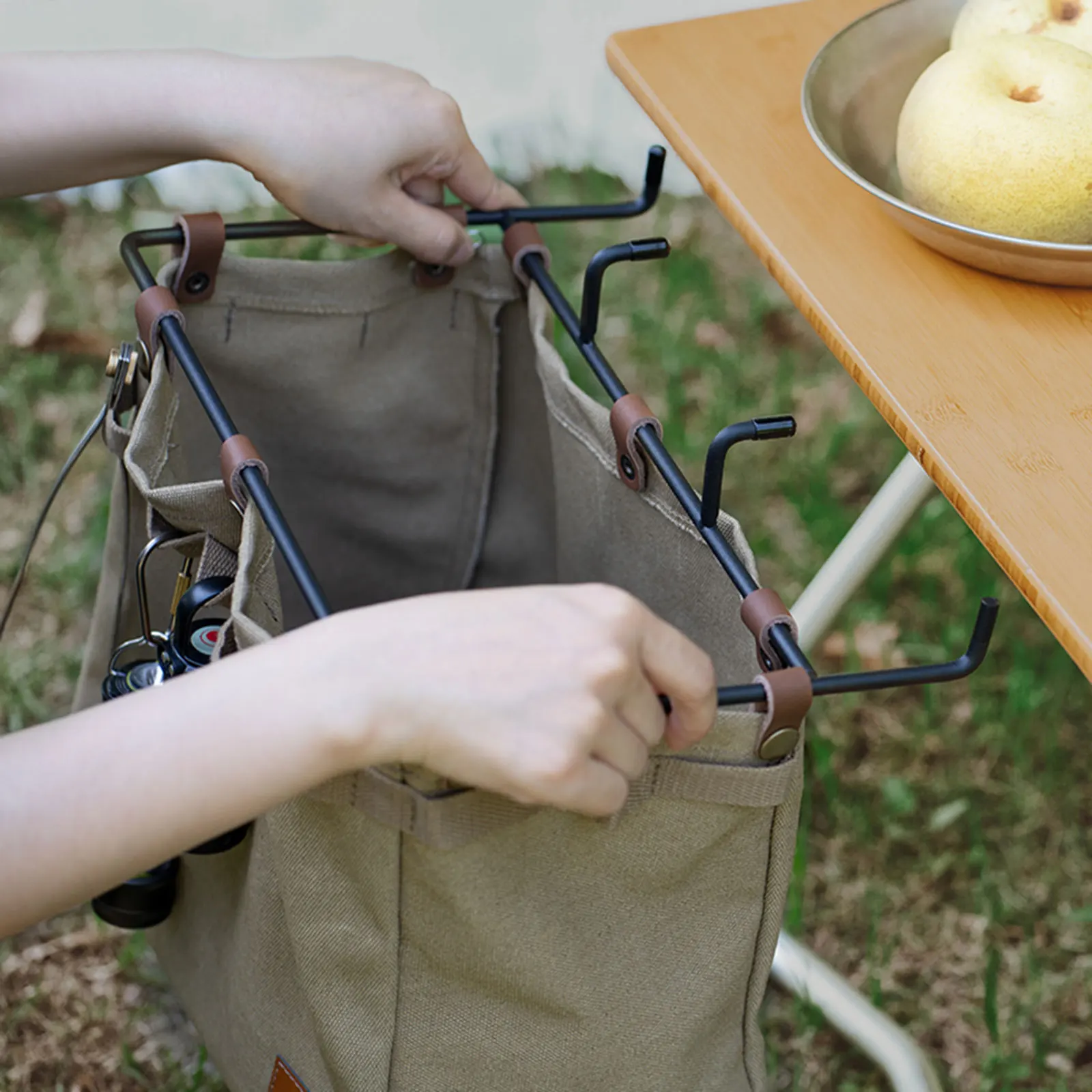 Camp Table Side Storage Bag Multifunctional Folding Canvas Bags Large Capacity Picnic Supplies Cookware Tableware Organizer Bag
