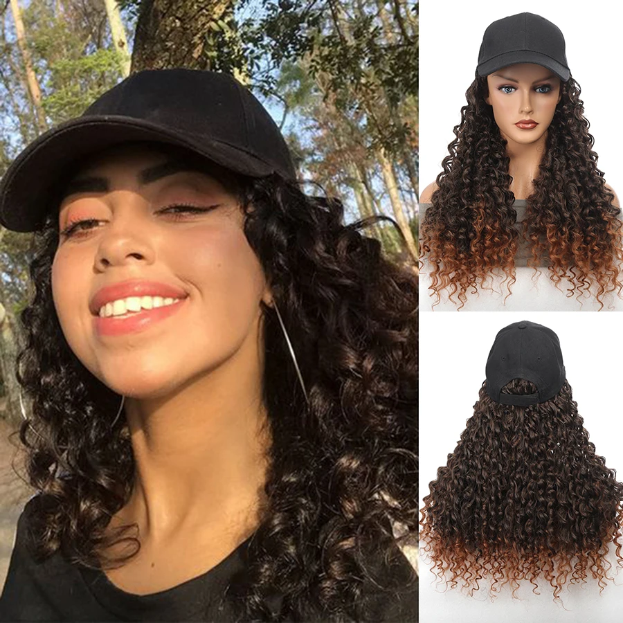 Synthetic Wig With Baseball Cap Wave Wavy Long Curly Hair Adjustable Cap Hair Extensions Natural Hairpiece For Women