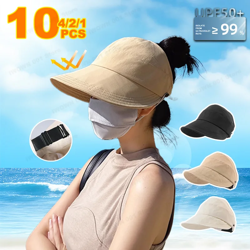 Women Sun Hats Foldable Adjustable Outdoor Beach Bucket Hat UV Protection Visors Fisherman Ponytail Caps outdoor hiking hat fishing sun hat surf bucket hat