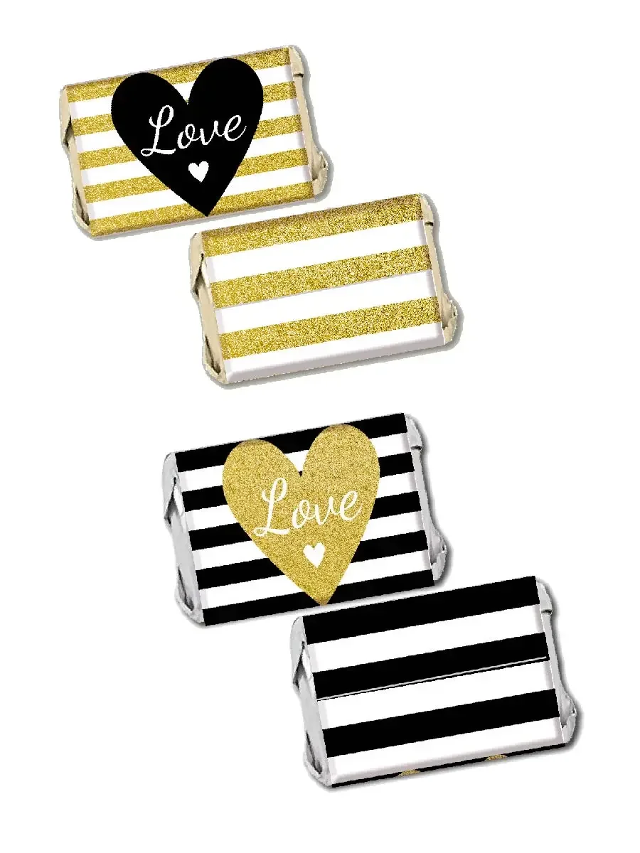 Gold Black Wedding Mini Candy Bar Wrapper Kinder Bueno Hershey Chocolate Stickers Capri Sun Water Bottle Label Decorazione Del Partito