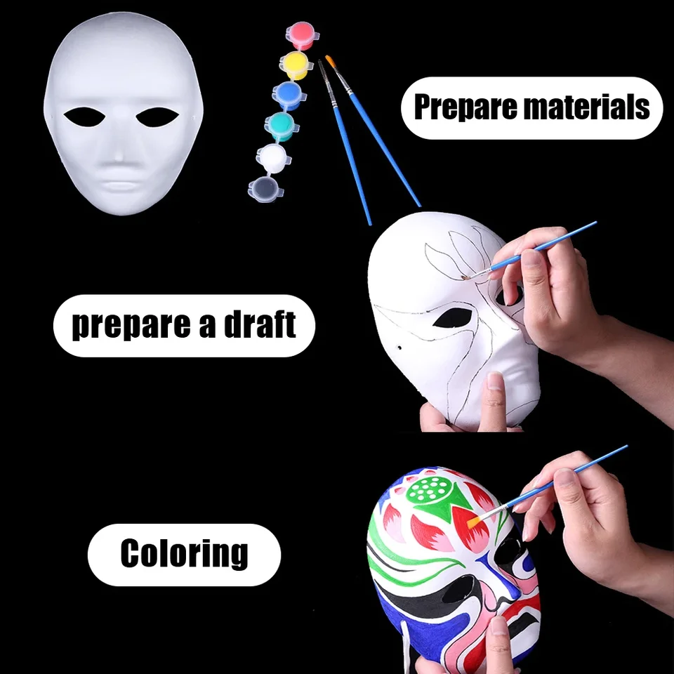Masques Vierges Pleine Face En Plastique Blanc - Lot De 12 Pour DIY, Peinture, Halloween, Cosplay - Taille 6x7 Pouces (environ 15x18 Cm)