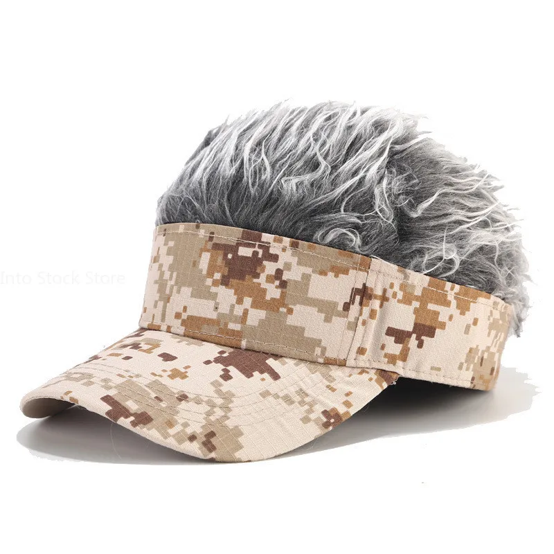 Creative Men Short Wig Camouflage Baseball Cap Adjustable Visor Spiked Hair Casual Tennis Hat hats for men