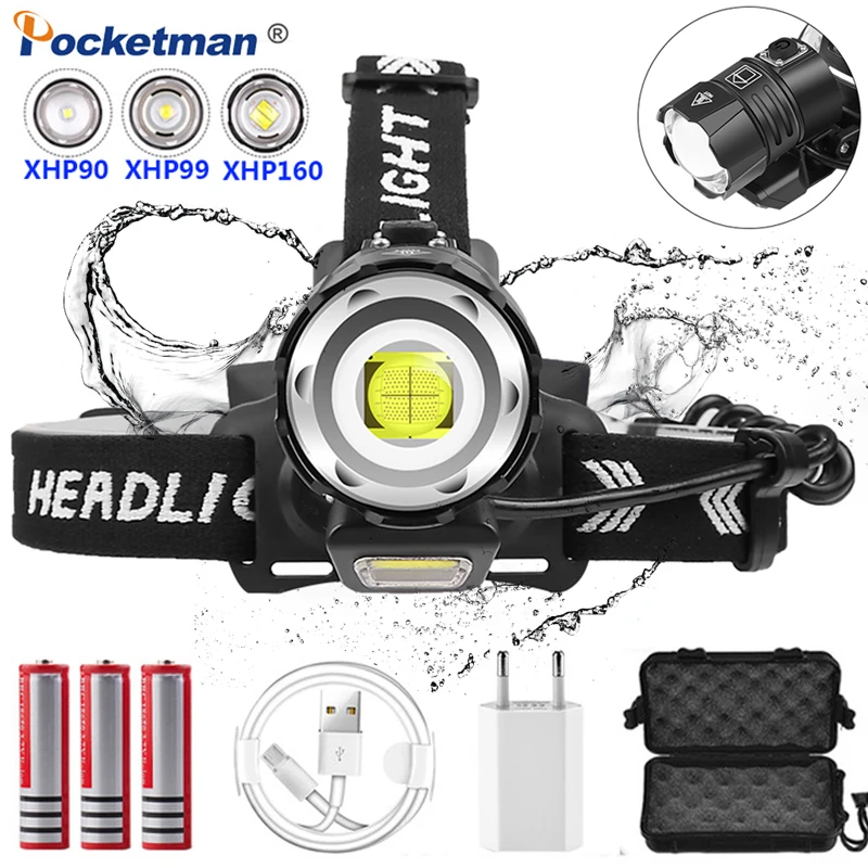 

XHP160 Best Headlamps XHP90.2 Headlight High Power Head Lamp Lantern Zoomable Front Torch With Warning Work Light