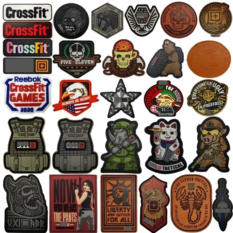 

3D 511 Tiger Bear Emblem PVC Skeleton Wings CrossFit Patches Military Morale Badge Hook&Loop Tactical PU Vest Backpack Armband