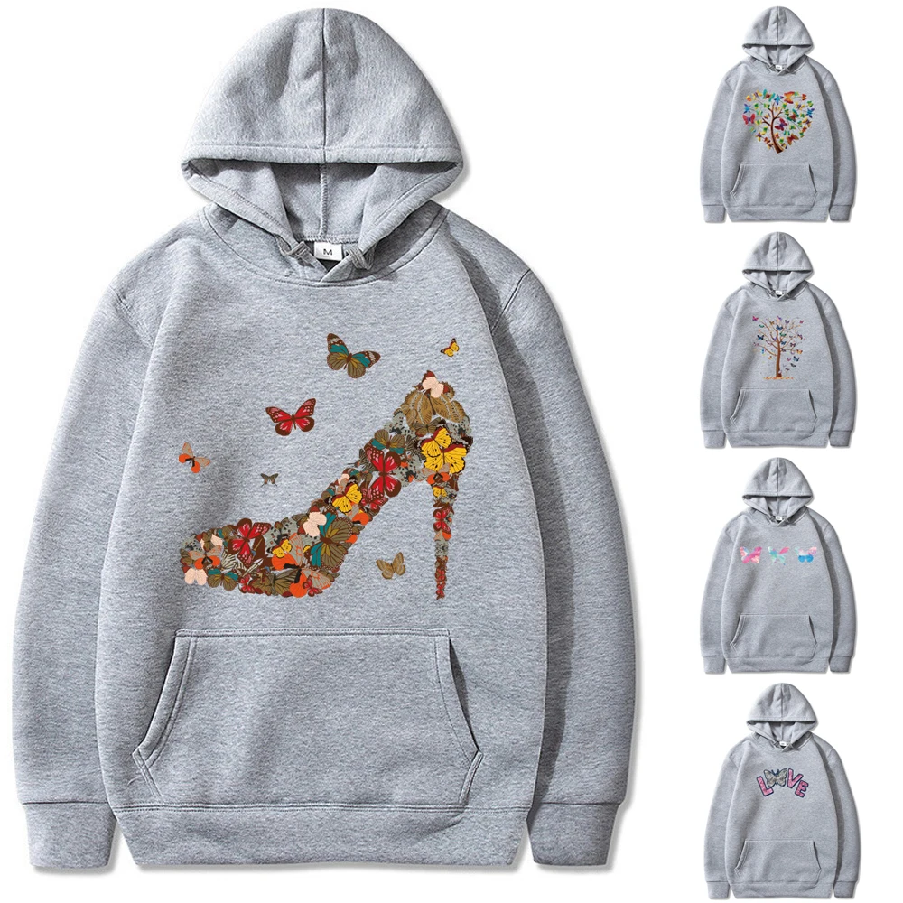 Streetwear Hoodies Men/Women Sweatshirt Autumn Long Sleeve Hooded Harajuku Hooded Pretty Butterfly Print Pullover Sweatshirts harajuku women and men hoodies pullover 26 english letter print hooded casual sweatshirts autumn fashion loose long sleeve tops