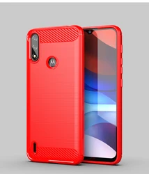 Sleek Carbon Fiber Silicone Phone Case in Rubber for Moto E7i Power (Red)