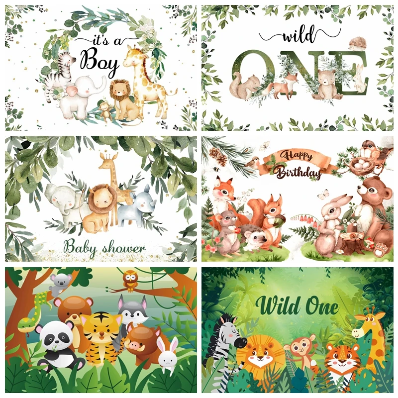 

Jungle Safari Wild One Backdrop Baby 1st Bithday Party Decor Animal Baby Shower Photographic Background for Boy Girls Photocall
